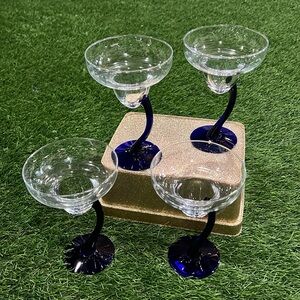 Libbey Cobalt blue curved Stem Vintage Margarita Glasses - Set of 4